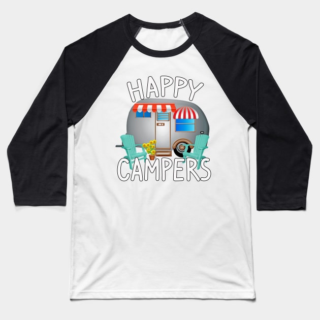 Cool Camping Stuff - Happy Campers Baseball T-Shirt by 3QuartersToday